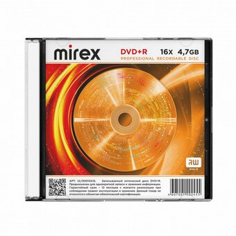  Диск DVD+R MIREX UL130013A1F, 4,7ГБ, 16x, Slim Case 5шт 