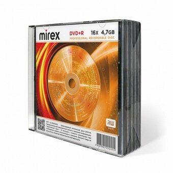  Диск DVD+R MIREX UL130013A1F, 4,7ГБ, 16x, Slim Case 5шт 