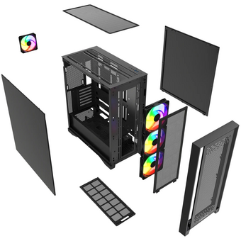  Корпус Powercase ByteFlow Pro CP ARGB (CH9CLPB-A4), Black, Non Window, Type-C, 4x 140mm ARGB PWM fans, чёрный, E-ATX 