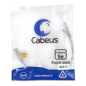  Патч-корд Cabeus PC-FTP-RJ45-Cat.5e-0.3m-LSZH экранированный, серый 