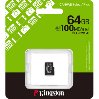  Карта памяти Kingston Canvas Select Plus Gen3 SDCS3/64GBSP micro SDXC 64GB, 100MB/s A1, без адаптера 