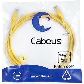  Патч-корд Cabeus PC-UTP-RJ45-Cat.5e-3m-YL-LSZH неэкранированный, желтый 