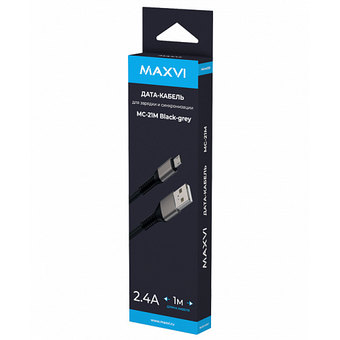  Дата-кабель Maxvi MC-21M USB-MicroUSB 2.4А, 1м, black-grey 