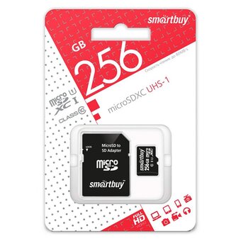  Карта памяти SMARTBUY SB256GBSDCL10-01 microSDXC 256 GB UHS-I, 90 Мб/сек (class 10), с адаптером 