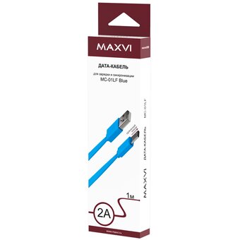  Кабель Maxvi MC-01LF blue USB-A-microUSB, 2A 