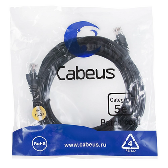  Патч-корд Cabeus PC-UTP-RJ45-Cat.5e-5m-BK-LSZH неэкранированный, черный 