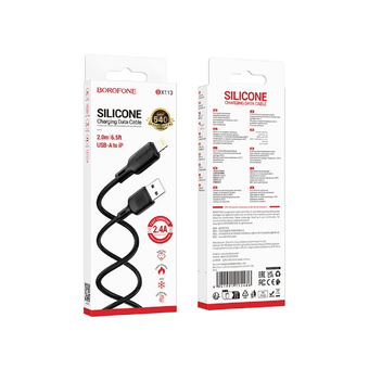  Кабель BOROFONE BX113 Lenny silicone charging data cable IP (L-2M) Black 