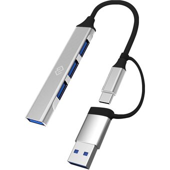  Разветвитель USB-C+USB-A Digma DHUB-4USB-AC-3.0 4порт серебристый 