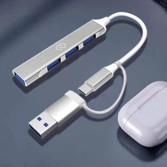  Разветвитель USB-C+USB-A Digma DHUB-4USB-AC-3.0 4порт серебристый 