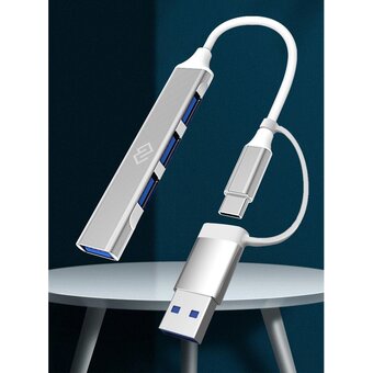  Разветвитель USB-C+USB-A Digma DHUB-4USB-AC-3.0 4порт серебристый 