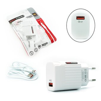  Сетевое зарядное устройство MRM XQ10 QC3.0 5V/3.1A 18W 1USB + кабель Lightning 1м White 