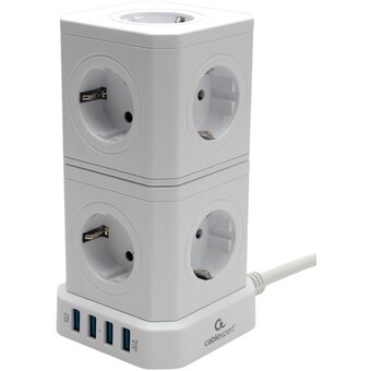  Сетевой фильтр Cablexpert TWR-9-U4-W-2 Tower 9р, 16А, 4хUSB, 3.1А, 2м, ур.защиты 4+, белый, коробка 