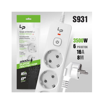  Сетевой фильтр-удлинитель Live-Power LP5170 6розеток С/З 16А с выкл. 8м white 