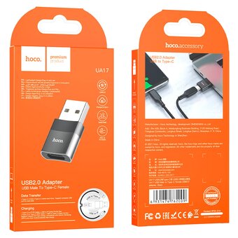  Дата-кабель Hoco UA17 USB Male to Type-C female USB2.0 adapter black 