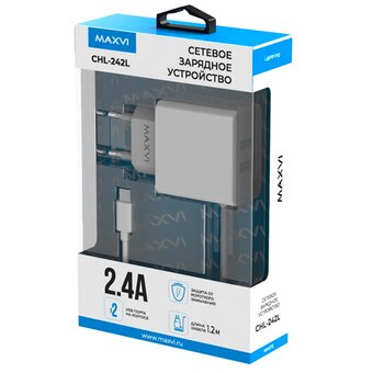  СЗУ Maxvi CHL-240L 2.4A, with lightning cable, white 