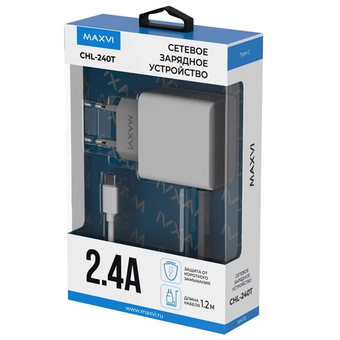  СЗУ Maxvi CHL-240T 2.4A, with Type-C cable, white 