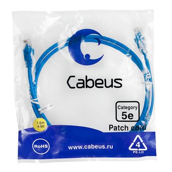  Патч-корд Cabeus PC-UTP-RJ45-Cat.5e-1.5m-BL-LSZH неэкранированный, синий 