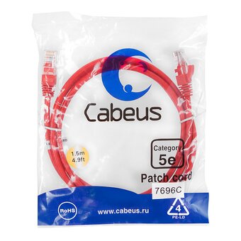  Патч-корд Cabeus PC-UTP-RJ45-Cat.5e-1.5m-RD-LSZH неэкранированный, красный 