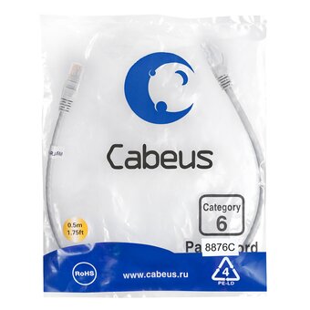  Патч-корд Cabeus PC-UTP-RJ45-Cat.6-0.5m-LSZH неэкранированный, серый 