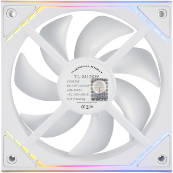  Кулер Thermalright TL-M12RW, Reverse (124x120x25mm, 4-pin PWM, ARGB, 42.6CFM, 23.2dBA, 1500RPM, White) 