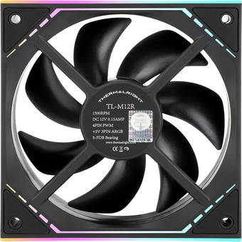  Кулер Thermalright TL-M12R, Reverse (124x120x25mm, 4-pin PWM, ARGB, 42.6CFM, 23.2dBA, 1500RPM, Black) 