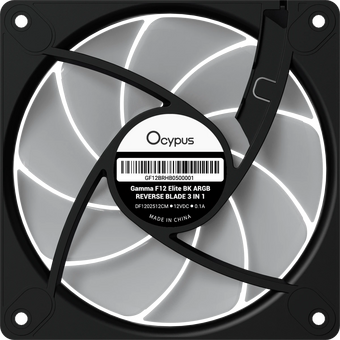 Вентилятор Ocypus Gamma F12 Elite BK ARGB Reverse Blade 3 in 1, 120x120x25mm, 4-Pin PWM, 600-1800 RPM, 26 DBA Max, Hydro Bearing 