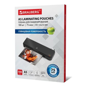  Пленки-заготовки для ламинирования BRAUBERG 530898 А5, 75мкм 100шт 