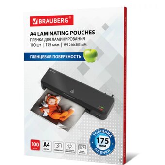  Пленка для ламинирования BRAUBERG 530804 175мкм 303х216 мм 100шт глянцевая A4 