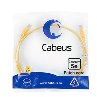  Патч-корд Cabeus PC-UTP-RJ45-Cat.5e-1m-YL-LSZH неэкранированный, желтый 