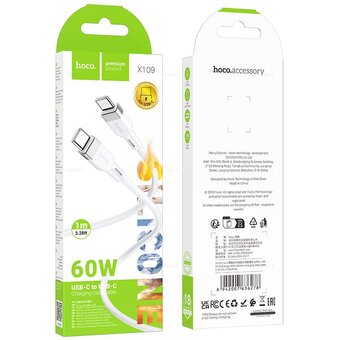  Дата-кабель HOCO X109 Energy 60W silicone charging data cable Type-c to Type-c (L-1M) White 