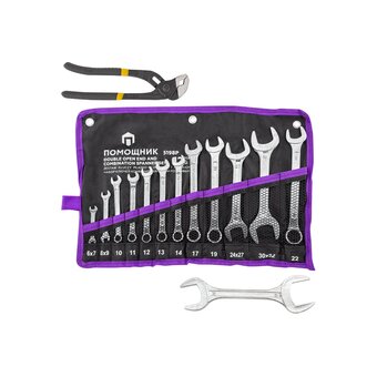  Набор ключей комбинированных и рожковых Помощник 5198P+2(63426) 12 + 2 предмета 