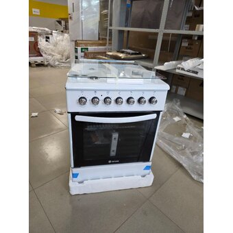  УЦ Кухонная плита De Luxe 606040.00гэ-001(кр) ЧР белый (плохая упаковка, скол эмали на углах, вмятина на задней части корпуса) 