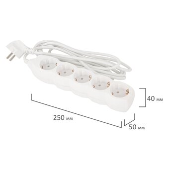  Удлинитель сетевой SONNEN U-153G (511436) 5 розеток, c заземлением, 10А, 3м, белый 