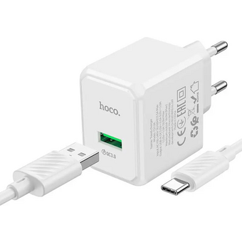  Зарядное устройство HOCO CS12A Ocean 1USB 18Вт, QC, FCP, AFC, кабель Type-C белый 