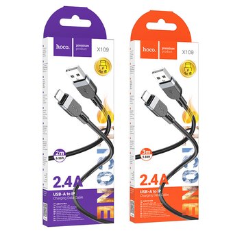  Дата-кабель HOCO X109 Energy silicone charging data cable IP (L-2M) Black 