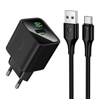  СЗУ HOCO CS81A Excellent single port QC3.0 charger with digital display set (Type-C) EU черный 