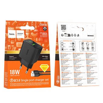  СЗУ HOCO CS81A Excellent single port QC3.0 charger with digital display set (Type-C) EU черный 
