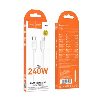  Дата-кабель HOCO X115 Surpass 240W fast charging data cable Type-c to Type-c White 