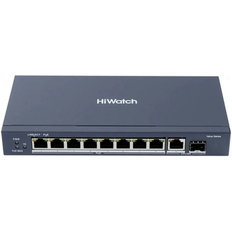  Коммутатор неуправляемый HiWatch DS-S1008GP 8x100Мбит/с 2x1Гбит/с 58W 