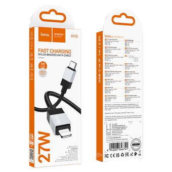  Дата-кабель HOCO X110 Honorific PD charging data cable IP Black 