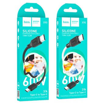  Дата-кабель Hoco X90 Cool 60W silicone charging data cable for type-c to type-c Black 
