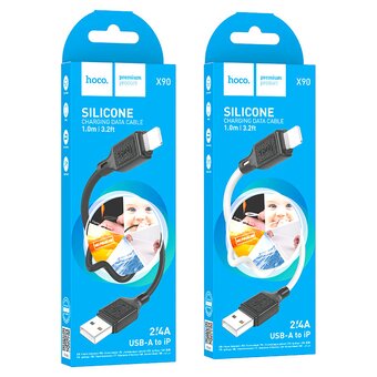  Дата-кабель Hoco X90 Cool silicone charging data cable for ip Black 