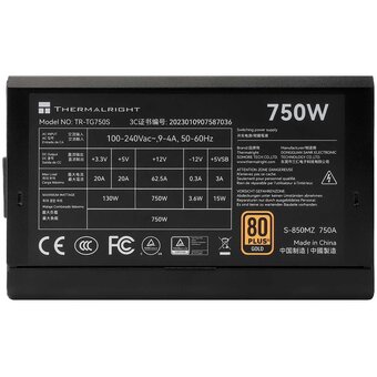  Блок питания Thermalright TR-TG750S 750W 80+ Gold (ATX, 3.0, PCIe 5.0, Non-modular, 1x24(20+4)pin, 1xCPU 8(4+4)pin, 2xPCIe*2 8(6+2)) 