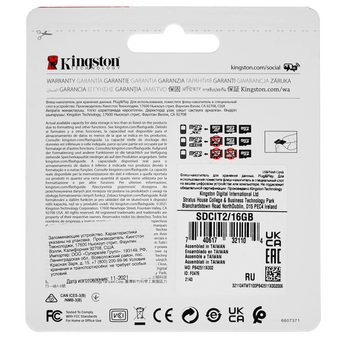  Карта памяти Kingston SDCIT2/16GB microSDHC 16Gb Class10 Industrial Temperature Class UHS-I с адаптером 
