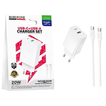  СЗУ BOROFONE BAS74A Source PD20W+QC3.0 charger set C to C белый 