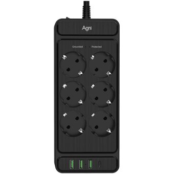  Сетевой фильтр AGNI TP-FS4U6E-C-2m-black 