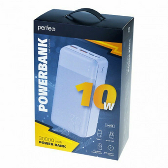 Power bank Perfeo PF_E2096 30000mah + In Micro usb+Type-C Out USB 1А, 2.1A White 