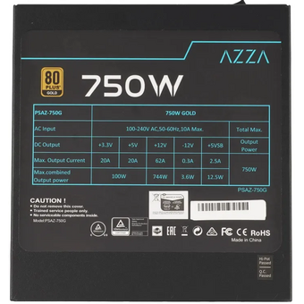  Блок питания Azza PSAZ-750G Gen.5 (PSAZ-750G (ATX 3.1)) ATX 750W 80+ gold (20+4pin) APFC 120mm fan 6xSATA Cab Manag RTL 