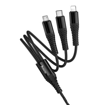  Кабель USB - Multi connector Hoco X123 3в1(USB/C to iP+C+Micro) 18W 100см 3A  (black) (243031) 