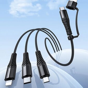  Кабель USB - Multi connector Hoco X123 3в1(USB/C to iP+C+Micro) 18W 100см 3A  (black) (243031) 